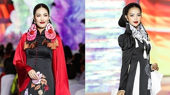 Lan Khuê diện áo choàng đỏ rực, Ngọc Châu e ấp với áo dài hoa sen trắng
