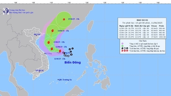 Bão số 1 di chuyển theo hướng tây tây bắc, gây mưa lớn tại Trung Trung Bộ, bắc Tây Nguyên