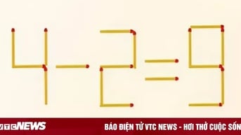 Di chuyển 2 que diêm để phép tính 4 - 2 = 9 từ sai thành đúng