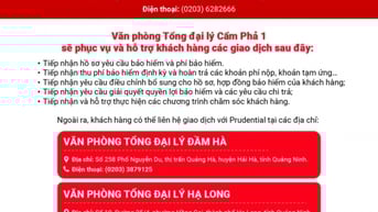Công ty TNHH Bảo hiểm nhân thọ Prudential Việt Nam trân trọng thông báo: Văn phòng Tổng đại lý Cẩm Phả 1 chính thức hoạt động từ ngày 02/06/2025
