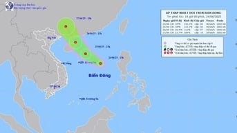 Áp thấp nhiệt đới di chuyển theo hướng Tây Bắc với sức gió cấp 6, giật cấp 8