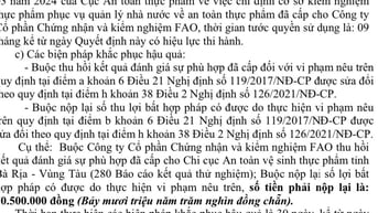 Công ty kiểm nghiệm thực phẩm FAO thu hồi 280 kết quả thử nghiệm đã cấp