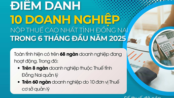 ‘Điểm danh’ 10 doanh nghiệp nộp thuế cao nhất tỉnh Đồng Nai trong 6 tháng đầu năm 2025