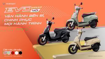 Vinfast ra mắt xe máy điện Evo Grand với 2 pin có thể tháo rời, di chuyển tới 262 km/lần sạc