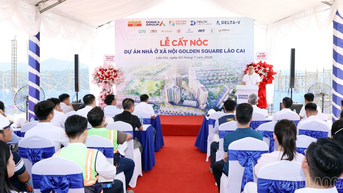 Cất nóc 2 tòa nhà thuộc dự án NOXH Golden Square Lào Cai