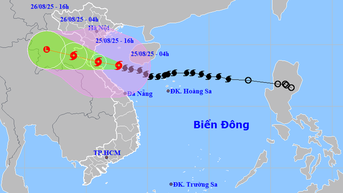 Bão số 5 sẽ gây gió mạnh cấp 12-14 trên đất liền từ phía nam Thanh Hóa đến Hà Tĩnh