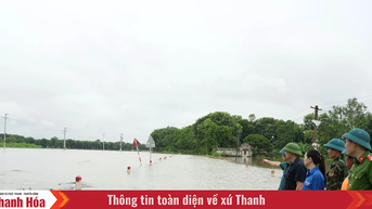 Quốc lộ 45 đoạn qua xã Tây Đô bị ngập sâu, cấm người và phương tiện qua lại