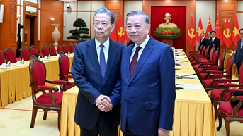 [Ảnh] Tổng Bí thư Tô Lâm tiếp Ủy viên trưởng Nhân đại toàn quốc Trung Quốc Triệu Lạc Tế