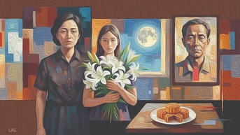 현관에 밝은 달이 보인다