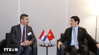 Chủ tịch nước Lương Cường gặp Tổng thống Paraguay Santiago Peña Palacios