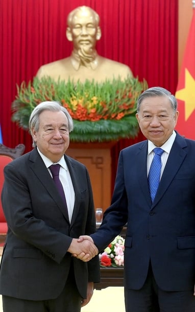 [Ảnh] Tổng Bí thư Tô Lâm tiếp Tổng Thư ký Liên hợp quốc Antonio Guterres