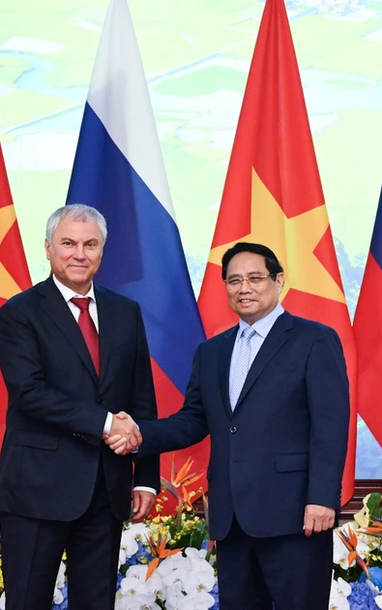 [រូបថត] នាយករដ្ឋមន្ត្រី Pham Minh Chinh ជួបជាមួយប្រធានរដ្ឋ Duma នៃសហព័ន្ធរុស្ស៊ី Vyacheslav Volodin
