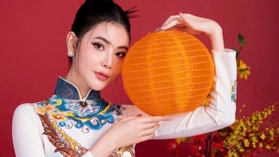 Á hậu Lê Kim Khỏe khoe sắc vóc mảnh mai với áo dài vẽ tay