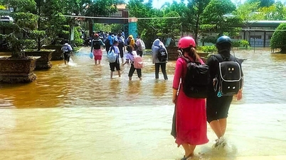 លោកគ្រូ អ្នកគ្រូ និងសិស្សានុសិស្សនៃទីក្រុង Ca Mau តស៊ូទប់ទល់នឹងជំនោរកើនឡើង