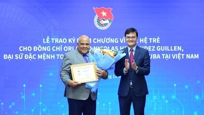 Awarding the 'For the Young Generation' Medal to the Cuban Ambassador Extraordinary and Plenipotentiary to Vietnam