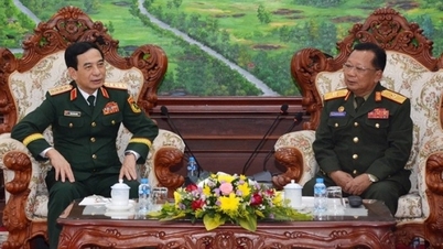 នាយឧត្តមសេនីយ៍ Phan Van Giang បានជួបពិភាក្សាការងារជាមួយឧបនាយករដ្ឋមន្ត្រី និងជារដ្ឋមន្ត្រីក្រសួងការពារជាតិឡាវ