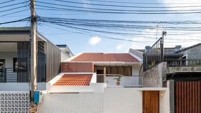 Thiết kế mái nghiêng 2 lớp giúp ngôi nhà phố có giếng trời tuyệt đẹp