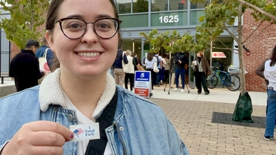 Voters in Washington DC excitedly go to the polls to vote for president