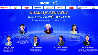 Dàn diễn giả tại hội thảo nhân lực bền vững do báo Dân trí tổ chức sáng 30/10
