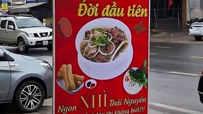 Beef noodle shop in Thai Nguyen causes a 'fever' with witty slogan, claiming to be 'second best'