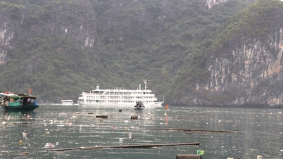 Styrofoam buoys and garbage surround Ha Long Bay, making tourists fed up