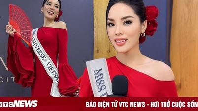 Kỳ Duyên diện áo dài đỏ nổi bật trong ngày đầu nhập cuộc Miss Universe 2024