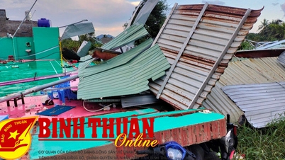 Lốc xoáy đánh sập nhà tập cầu lông, ngã gãy nhiều trụ điện