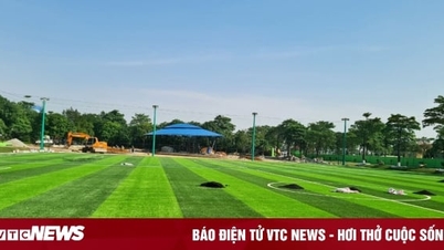 Artificial turf football field construction process at Tin Phat Sports