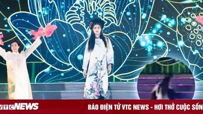 Hoa hậu Thiên Ân ngã cầu thang trên sân khấu