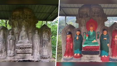 Painting 1,400 year old Buddha statue