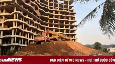 Close-up of the illegally built 12-storey hotel in Phu Quoc being dismantled by the investor