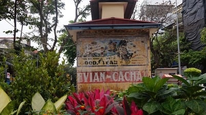 Áp phích quảng cáo tiếng Pháp từ thời Pháp thuộc được bảo tồn ở Cửa Nam, Hà Nội