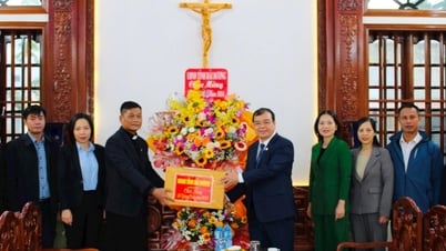 Vice Chairman of Hai Duong Provincial People's Committee Nguyen Minh Hung congratulated Kinh Mon parishioners