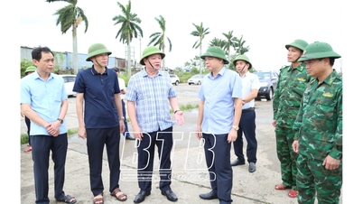 Đồng chí Phó Bí thư Tỉnh ủy, Chủ tịch UBND tỉnh kiểm tra, chỉ đạo công tác khắc phục hậu quả sau bão số 3 tại Thái Thụy