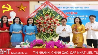 ผู้นำจังหวัดแสดงความยินดีกับเจ้าหน้าที่และสมาชิกสหภาพสตรีห่าติ๋ญ