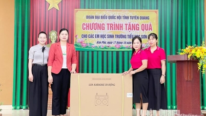 គណៈប្រតិភូរដ្ឋសភាខេត្ត ជូនសម្លៀកបំពាក់កក់ក្តៅ និងវាគ្មិនចល័តដល់សាលាបឋមសិក្សា Son Lac ។