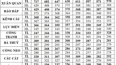 Mực nước trên hệ thống thủy lợi Bắc Hưng Hải lúc 19 giờ ngày 16/9