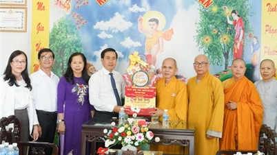 Đồng chí Phạm Văn Hậu, Phó Bí thư Thường trực Tỉnh ủy, Chủ tịch HĐND tỉnh thăm, chúc mừng Đại lễ Phật đản năm 2024