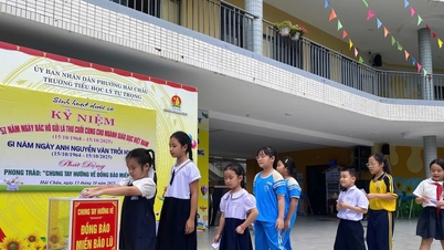 La escuela primaria Ly Tu Trong donó casi 120 millones de VND para apoyar a las personas afectadas por desastres naturales.