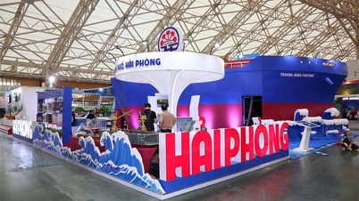 Mempersiapkan area pameran untuk menampilkan identitas Hai Phong di Pameran Musim Gugur 2025