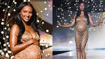 Supermodel holding pregnant belly causes a stir when opening Victoria's Secret 2025 show