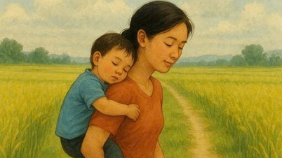 Tidur dengan tenang di belakang ibu