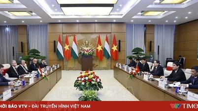 Le président de l'Assemblée nationale, Tran Thanh Man, s'entretient avec le président de l'Assemblée nationale hongroise, Kover Laszlo