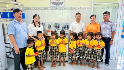 Överlämnande av systemet för rening av rent vatten vid Phuoc Tan förskola, Tay Son kommun
