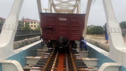 Nước lũ lại dâng, đưa 2 đoàn tàu chở đá 1.100 tấn chống trôi cầu đường sắt trăm tuổi