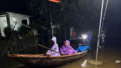 Floods in the lower Thu Bon River rose rapidly at night, people hurriedly fled the flood.
