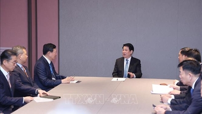 O presidente Luong Cuong recebe o presidente do Grupo Lotte.