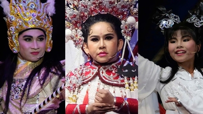 Binh Tinh weinte, als sie den Sohn des verstorbenen Künstlers Chinh Nhan auf der Huynh Long-Bühne auftreten sah.