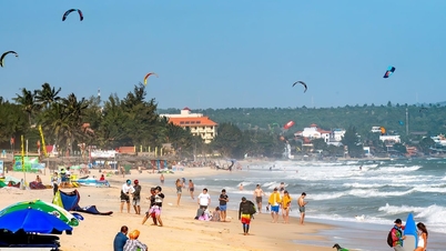 ピークシーズンのラムドン省の青い海は冬の観光客を歓迎する