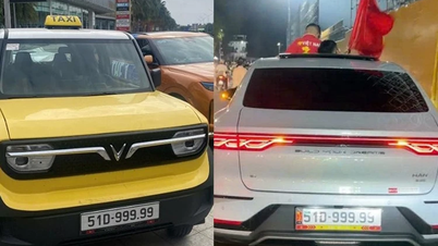 ¿La matrícula con cinco nueves, valorada en más de 4 mil millones de VND, que dejó el VF3 de Huan Hoa Hong adherido al BYD Han?